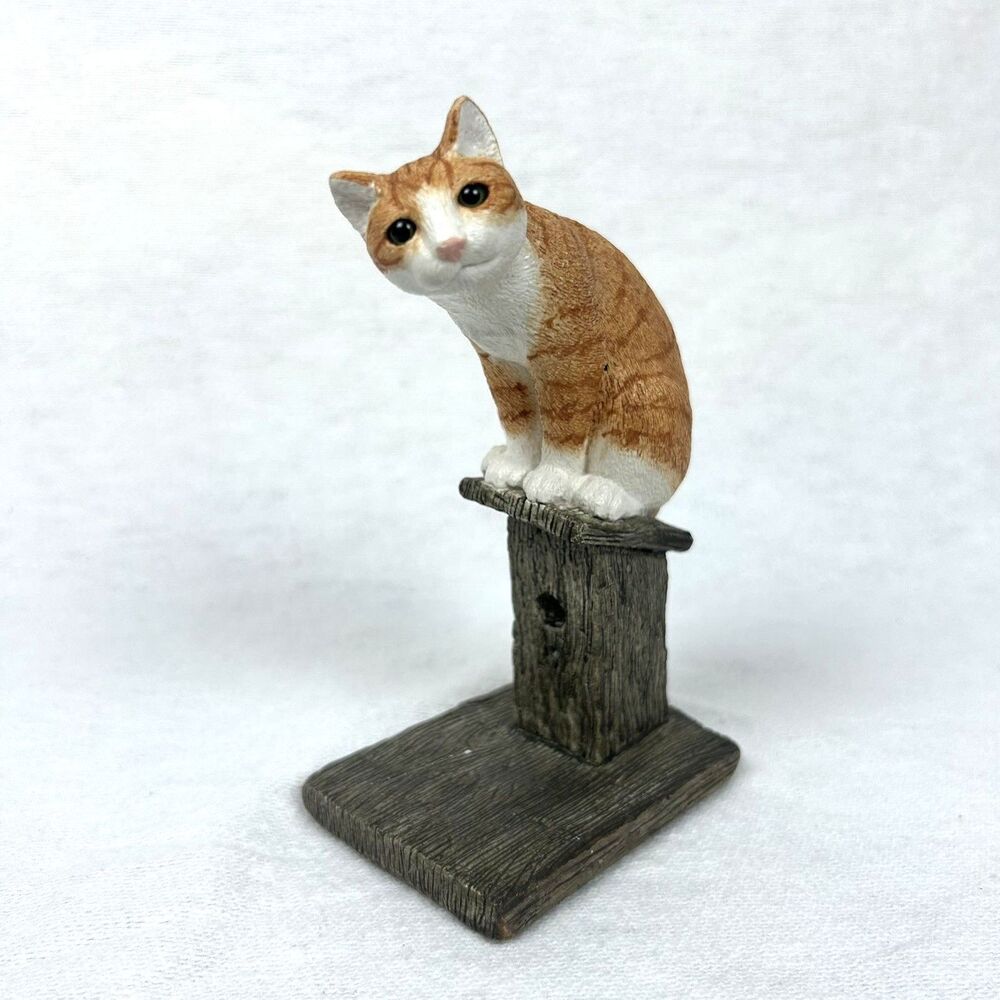 Vntg 1991 Marty Sculpture Purrfect Pets Orange Tabby Cat on Birdhouse Figurine